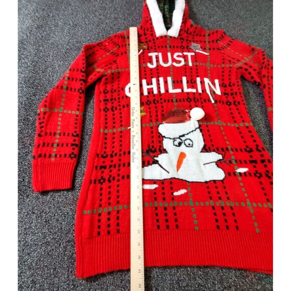 NOBO Christmas Sweater Women's XXL 19 Red Plaid Fleece Trim Hoodie Snowman - Picture 3 of 9